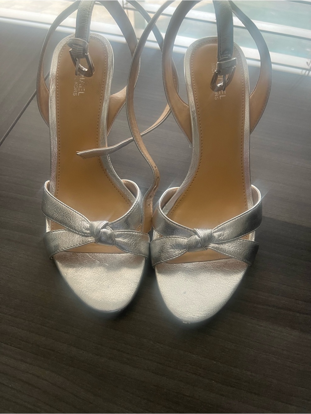 Michael Kors Silver Metallic Knot Front Heeled Sandals